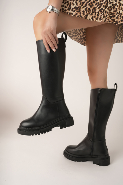 meyra'nın ayakkabıları Kadın Siyah Cilt Çizme