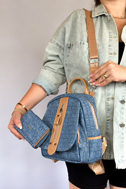 Just Polo حقيبة كروس يومية وحقيبة ظهر نسائية متوسطة الحجم 2177 مزيج من الدنيم...