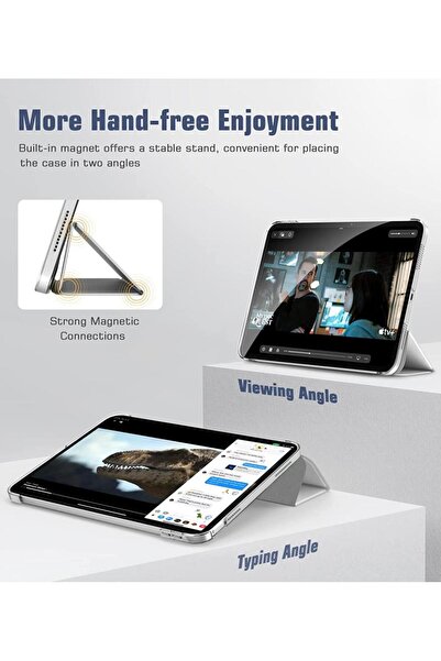 UnDePlus Apple iPad 7. 8. 9. Nesil 10.2 Uyumlu Kılıf Pu Deri Smart Case 2021 2020 2019 Gri