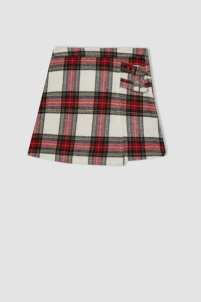 DeFacto Coool Checkered High Waist Side Zip Flannel Mini Ete B3639Ax23Wn