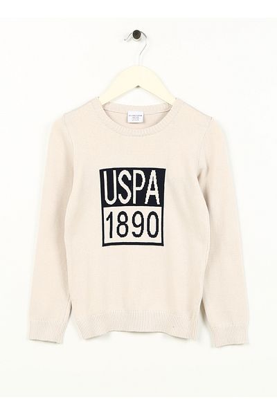U.S. Polo Assn. Πόλο Ασν. Ανδρικό πουλόβερ Crew Neck Slim Fit Cream FAVOKIDS