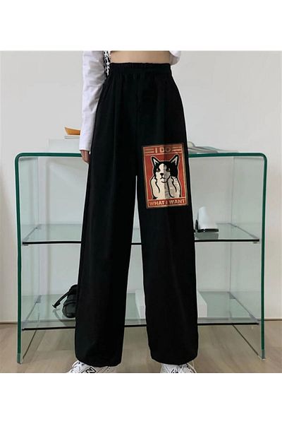 Gofeel Harajuku Eyl I Do What I Want Printed Oversize Unisex Black Sweatpants Tech Street