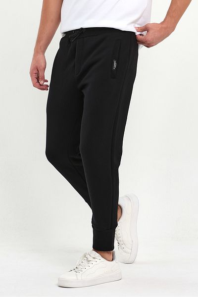 CLIPMAN Ανδρικό βαμβακερό παντελόνι Slim Fit 3 νημάτων με ελαστικά πόδια μαύρο