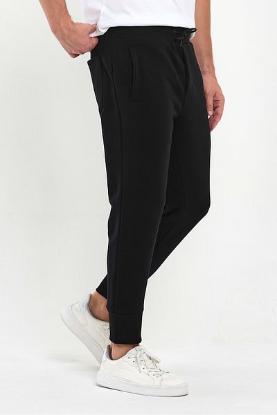CLIPMAN Ανδρικό βαμβακερό παντελόνι Slim Fit 3 νημάτων με ελαστικά πόδια μαύρο