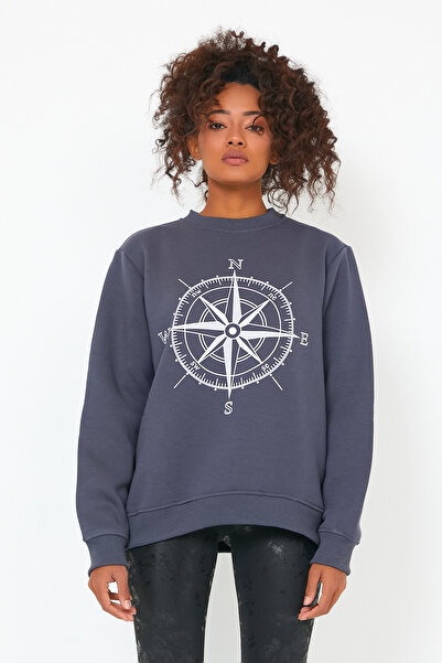 GENIUS STORE Store Women's Sweatshirt with Fleece Printed Oversize Outdoor Sweatshirt