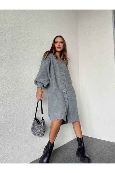 Kirazgym Damen-Strickjacke mit langen Haaren und Ballonärmeln
