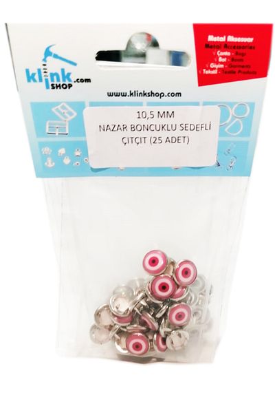 Klinkshop Baby And Shirt Snaps -10,5 Mm Pink Evil Eye Beaded Pearlescent-25 Pieces-Pack of Unparated Materials