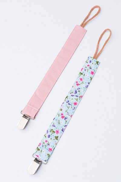 MyVera Powder - Spring Flower Water Green Pacifier Strap Set - Pacifier Chain Set of 2 - 100% Cotton Fabric