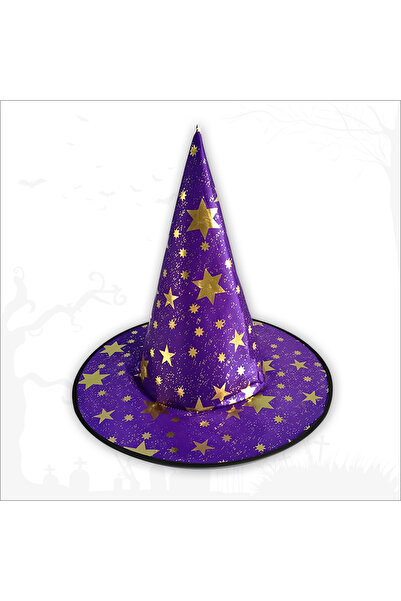 Süsle Baby Party Yıldız Desenli Hallloween Cadı Şapkası, 38cm - Mor