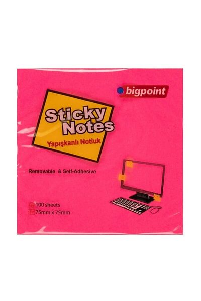 Bigpoint Neon Red Note Paper - 75X75Mm, Adhesive, Pack of 12
