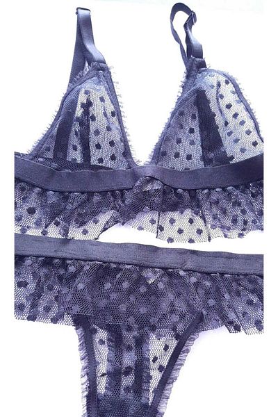 ÇEÇEN HOME Πουά Δαντέλα χωρίς μαξιλαράκι Bralet Σετ Μαύρο