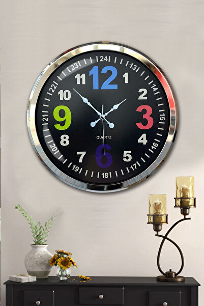 Platin Saat 52 Cm Krom Metal Duvar Saati