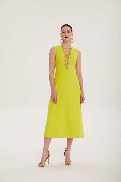 Balizza BLZ-COLLOVER LACE-UP AND STONE EMBROIDERED SLEVELESS LONG DRESS