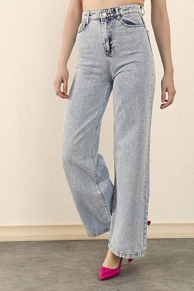 BROSERER Alara Blue Snow Wash Power Lycra Talie Super Înaltă Picioare Largi Jean Palazzo