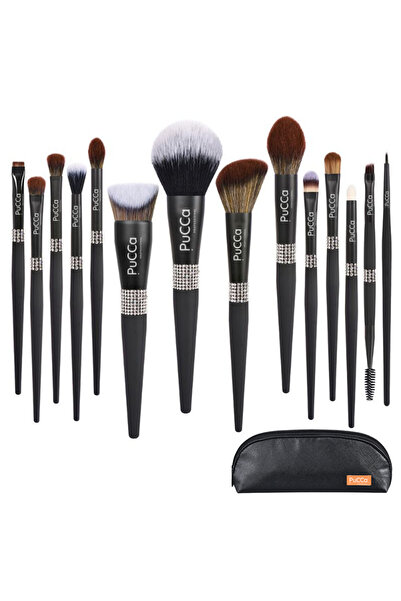 Z'oreya مجموعة فرش مكياج سوداء غير لامعة فاخرة مكونة من 14 قطعة + حقيبة