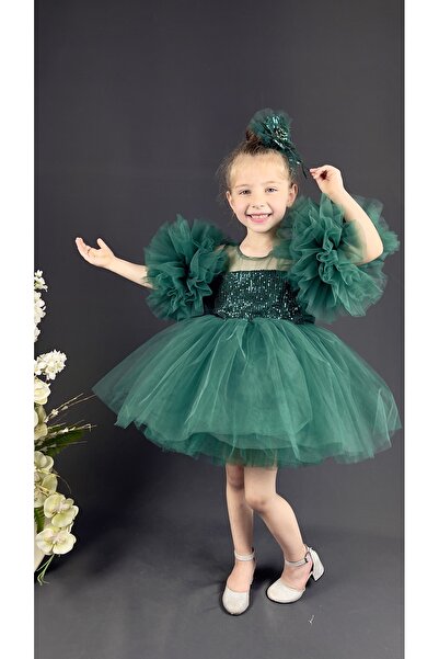 Delfini kids Ρόμπα σιφόν, μανίκι πομπομ, κοριτσίστικη φούστα κρινολίν με παγιέτες, βραδινό φόρεμα Tutu