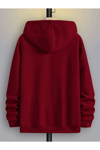 Black Sokak Burgundy Vertical Printed Oversize Hooded Men's Sweatshirt