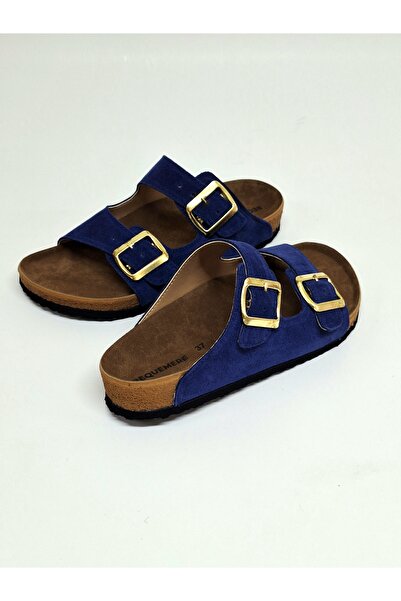 Bequemere Yellow Buckle Double Banded Genuine Suede Leather Daily Use Orthopedic Unisex Slippers
