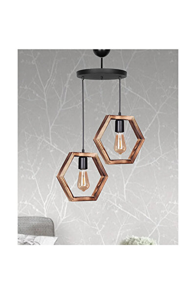 Evimdesign Country Lux Doğal Ahşap Petek 2 li Avize