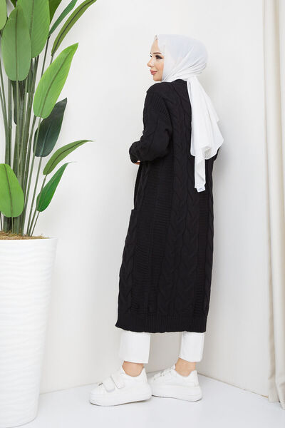 Pamuk Butik Γυναικεία Πλεκτά Πλεκτά Ζακέτα Μαύρη με τσέπες