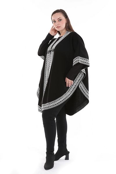 MODA MAÇKA PARK Standard Size Knitted Embroidery Detailed Poncho