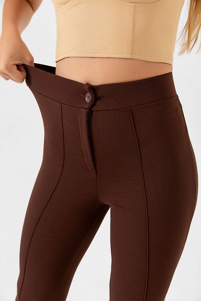 bb butik basic Women's Brown High Waist Slim Full Lycra Slim Leg Ankle Length Loose Trousers