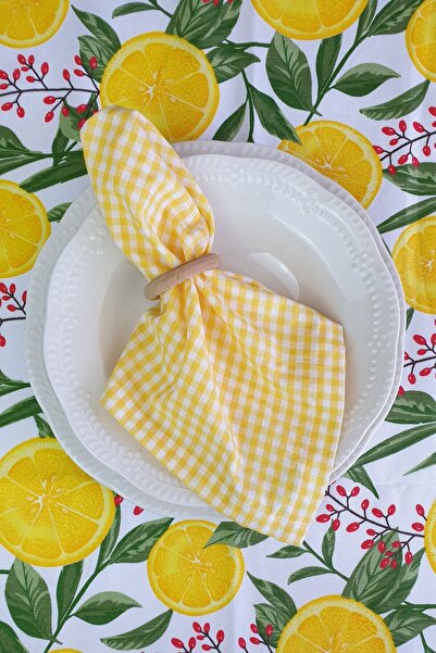 renkli sipariş 6'lı Kareli Kumaş Peçete Sarı 40*40 Cm amerikan&servis