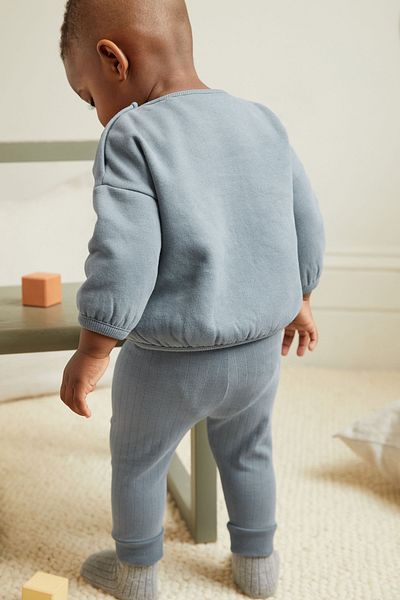 Next Baby 100% Cotton Teal Blue Sweatshirt Jogger Bottom Top Set