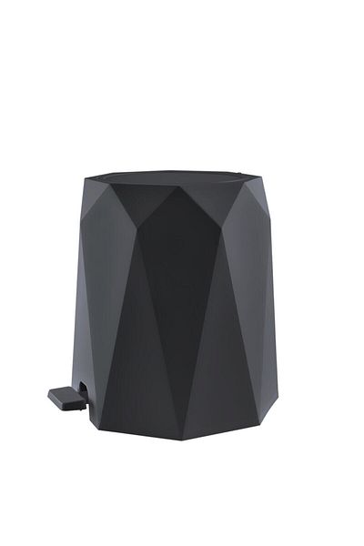 Elif Geo Anthracite 2-Piece Bathroom Set Plastic 5 lt Trash Can And Toilet Brush