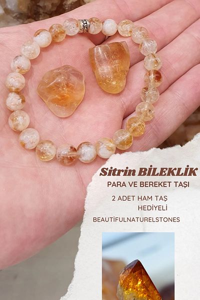 NBS Beautiful Naturel Stones Citrine ( Money, Abundance, Blessings ) (with 2 stones as a gift) Natural Stone Bracelet 8 mm AA Quality