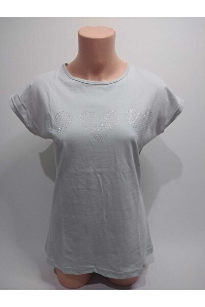 RELYA Γυναικείο μπλουζάκι από βισκόζη με κοντό μανίκι με πέτρα μπλε πάγου μπροστά