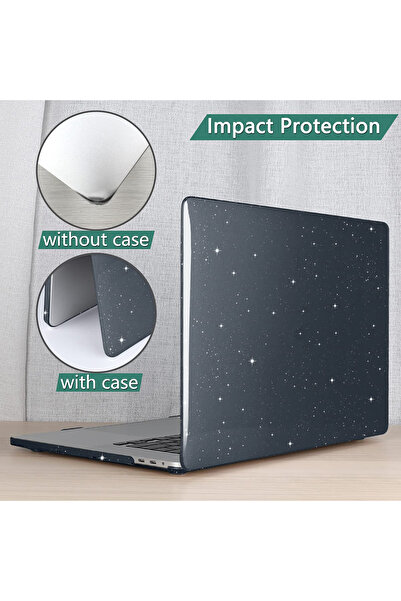 ZMOBILE Macbook Air 13 M1 2020 Simli Kapak Kılıf Star Siyah Parlak Transparan 360° A2337 A2179 A1932 Uyumlu