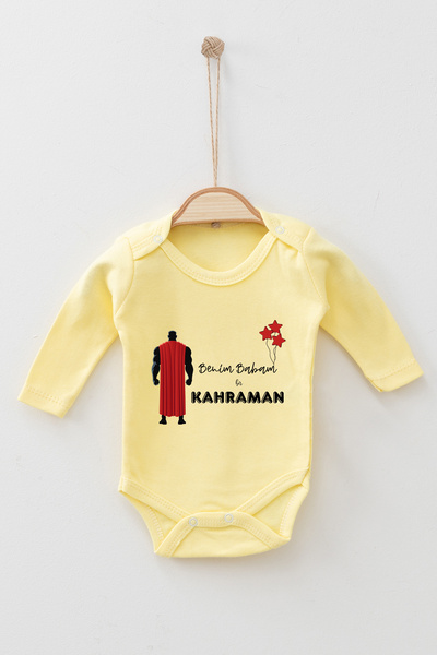 ADABEBEK Benim Babam Bir Kahraman Desenli Uzun Kollu Badi Bebek Zıbın