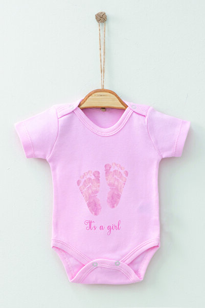 ADABEBEK 100% Cotton Organic Its A Girl Short Sleeve Badi Baby Bodysuit
