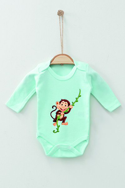 ADABEBEK 100% Cotton Organic Cute Monkey Long Sleeve Badi Baby Bodysuit