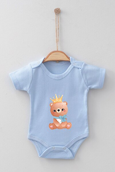 ADABEBEK 100% Cotton Organic Ribbon Teddy Bear Short Sleeve Badi Baby Bodysuit