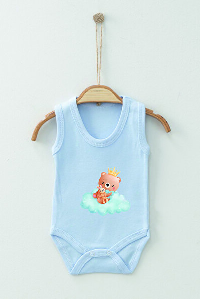 ADABEBEK 100% Cotton Organic Cloud Bear King Badi Baby Bodysuit with Strap