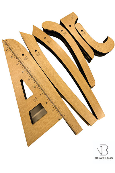 Bayar Kumaş Terzi-modelist-tekstil 7 Parça Ahşap Cetvel Riga Gönye Takımı