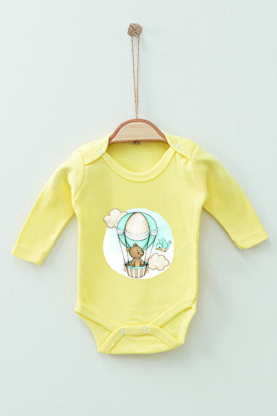 ADABEBEK 100% Cotton Organic Watercolor Flying Balloon Long Sleeve Badi Baby Bodysuit