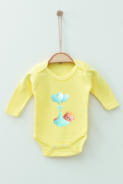 ADABEBEK 100% Cotton Organic Sleeping Bear Long Sleeve Badi Baby Bodysuit