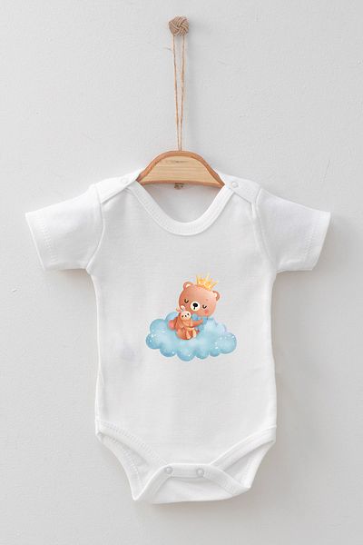 ADABEBEK 100% Cotton Organic Cloud Bear King Short Sleeve Badi Baby Bodysuit