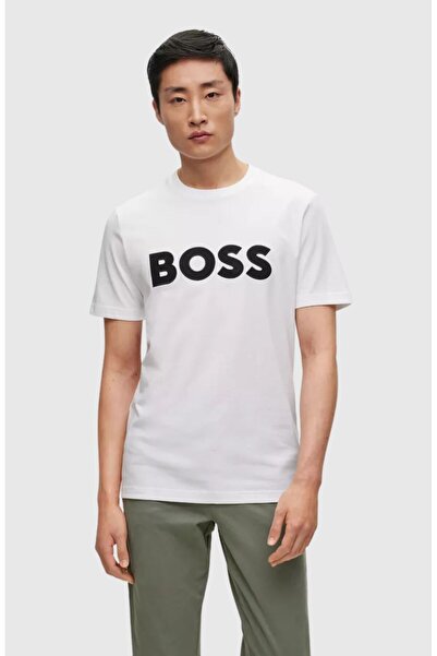 BOSS Erkek Marka Logolu Kısa Kol Yuvarlak Yaka Beyaz T-Shirt 50486200-100