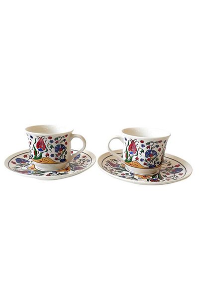 kapadokyahediyelik Tile Themed Porcelain Double Coffee Set