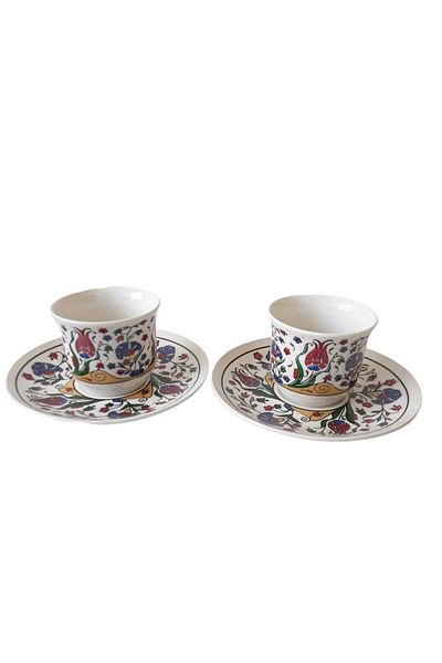 kapadokyahediyelik Tile Themed Porcelain Double Coffee Set