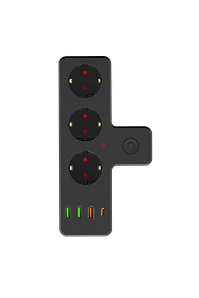Aırstorr Airstor Ftr-12 3'li Termal Akım Korumalı Priz 3 USB 1 Type-C 20W PD Giriş