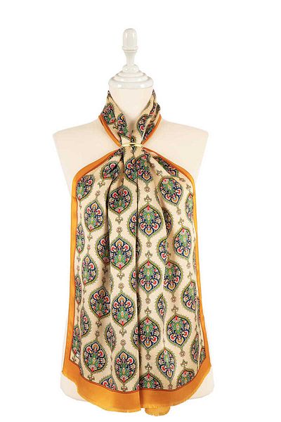 Bursa İpek Silk Scarf - Mustard Hatai Pattern