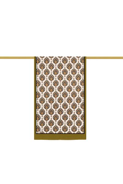 Bursa İpek Khaki Hatai Pattern Silk Scarf