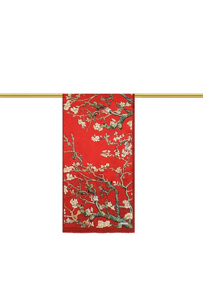 Bursa İpek Burgundy Almond Flower Silk Scarf