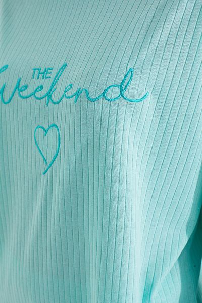 Siyah İnci Mint Green Soft Touch Fine Knitted 100% Cotton Embroidered Pajama Set
