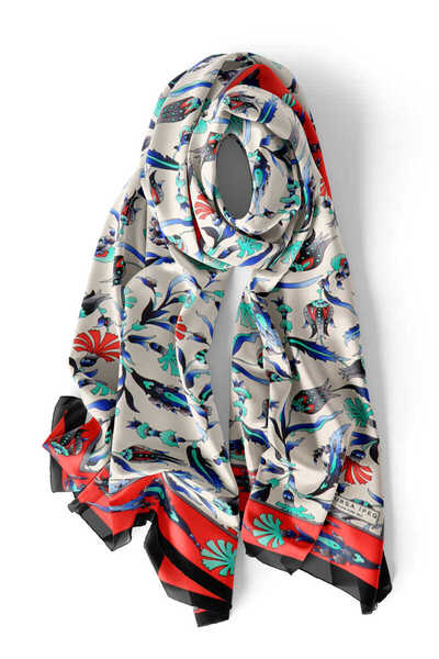 Bursa İpek Red Black Carnation Tulip Silk Scarf